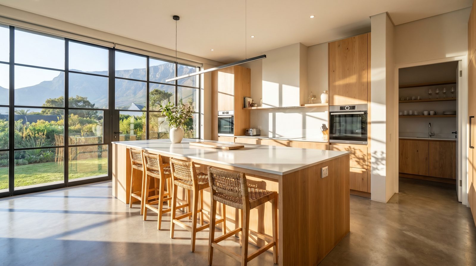 A still real-estate photograph of a sunlit South African room before it becomes a video tour